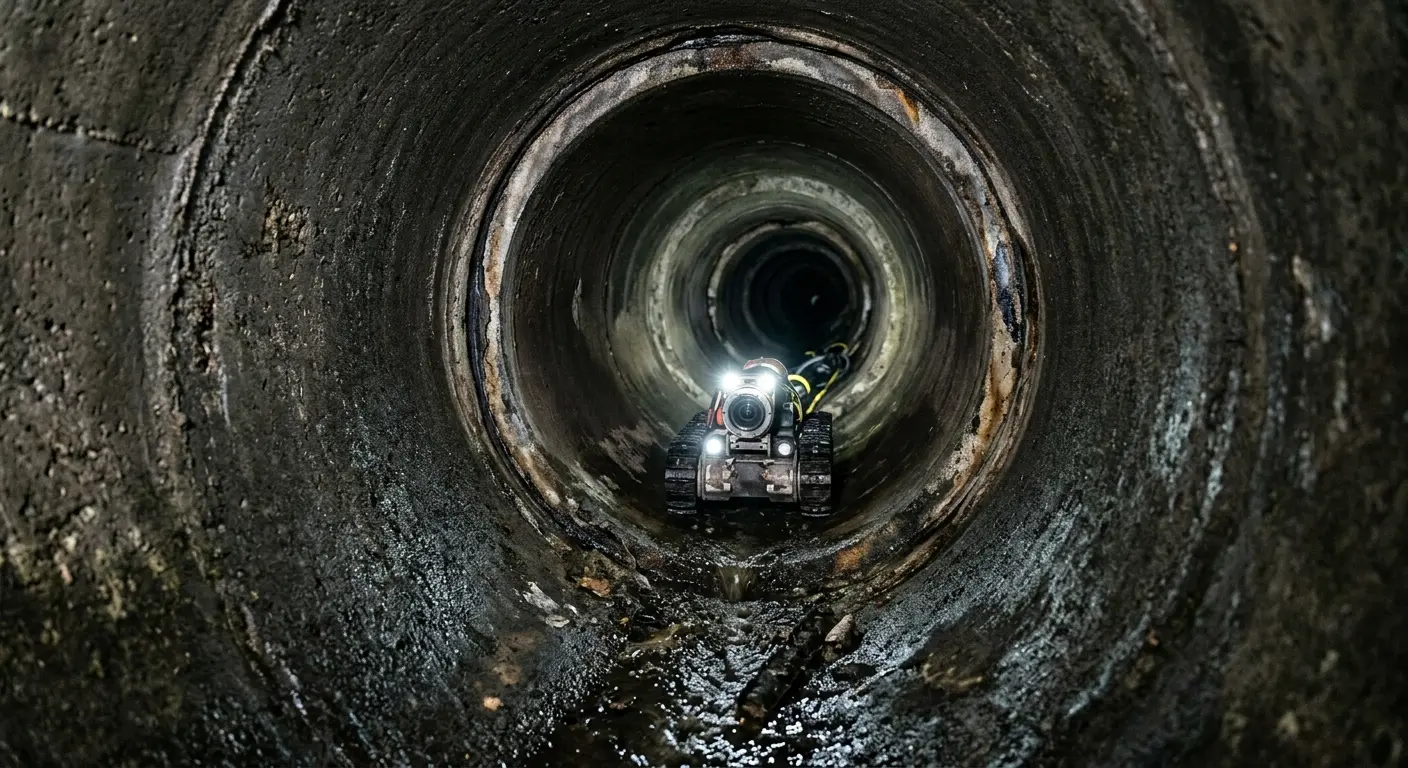 Robotic sewer camera inspecting pipe interior for Sewer Line Cleaning in Garden City